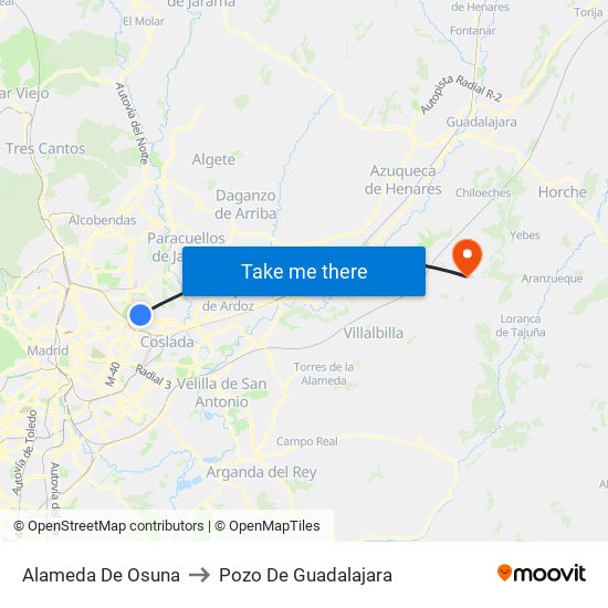 Alameda De Osuna to Pozo De Guadalajara map