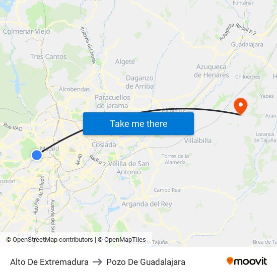 Alto De Extremadura to Pozo De Guadalajara map