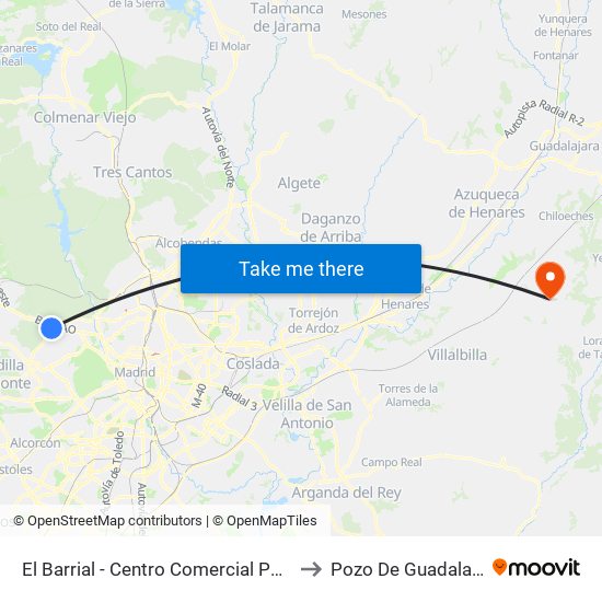El Barrial - Centro Comercial Pozuelo to Pozo De Guadalajara map