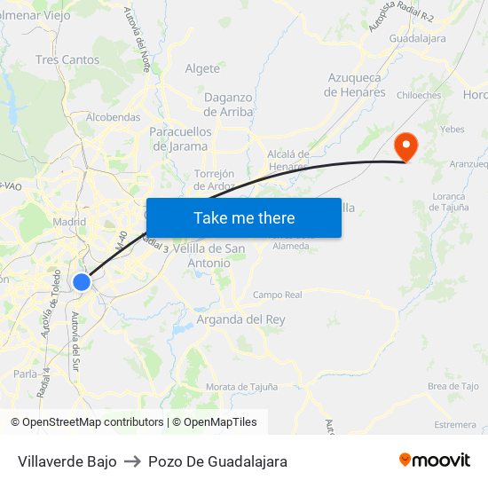 Villaverde Bajo to Pozo De Guadalajara map