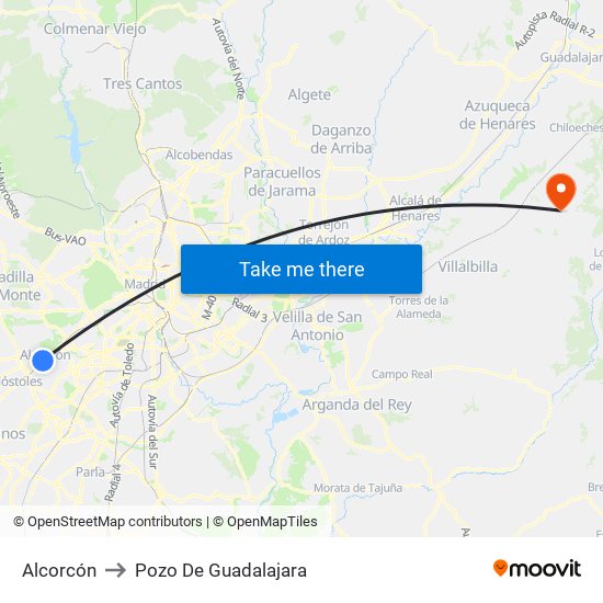 Alcorcón to Pozo De Guadalajara map