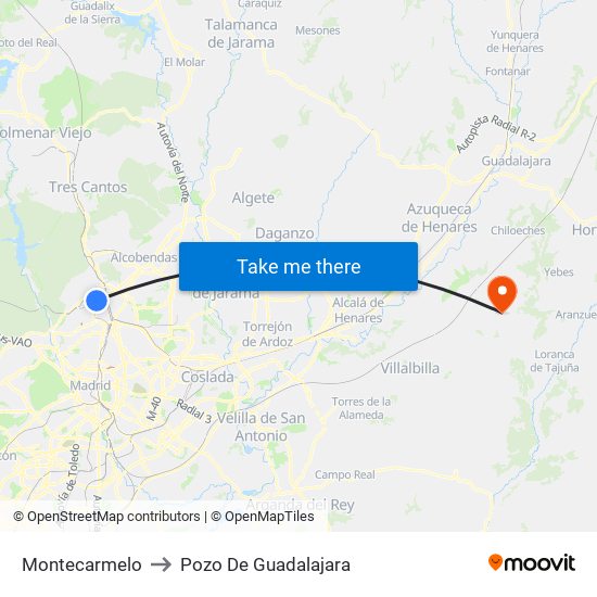 Montecarmelo to Pozo De Guadalajara map