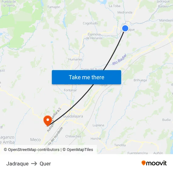 Jadraque to Quer map