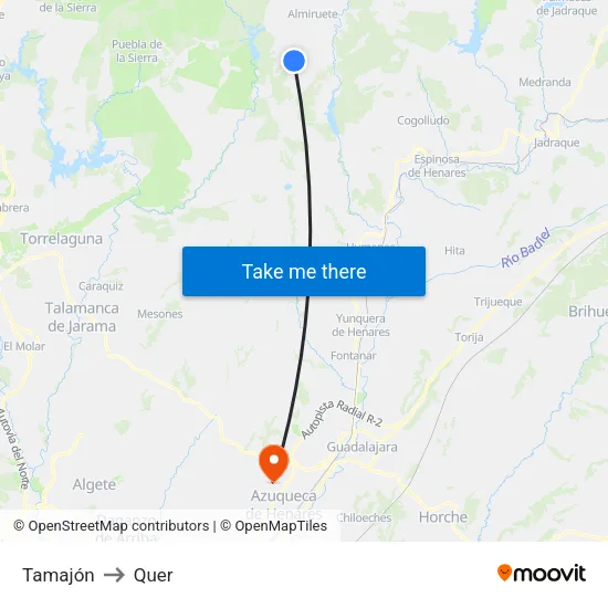 Tamajón to Quer map