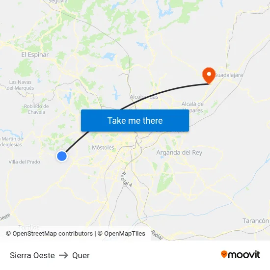 Sierra Oeste to Quer map