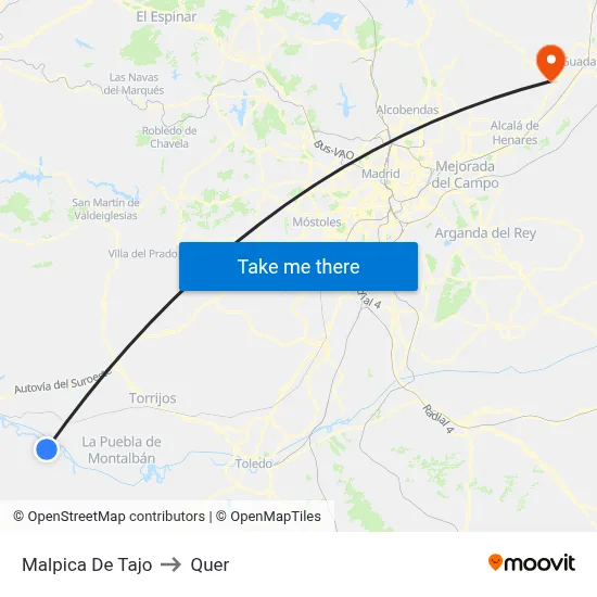 Malpica De Tajo to Quer map