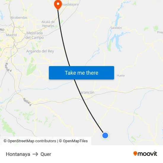Hontanaya to Quer map