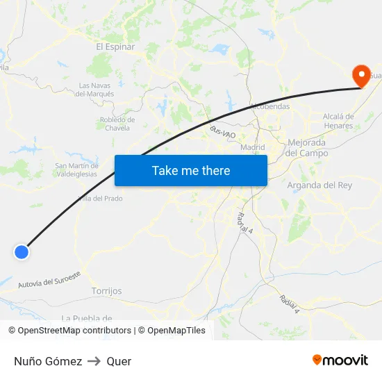 Nuño Gómez to Quer map
