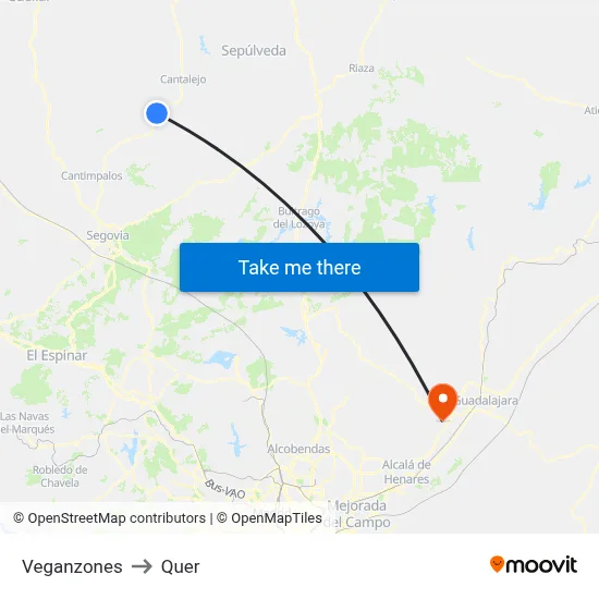 Veganzones to Quer map