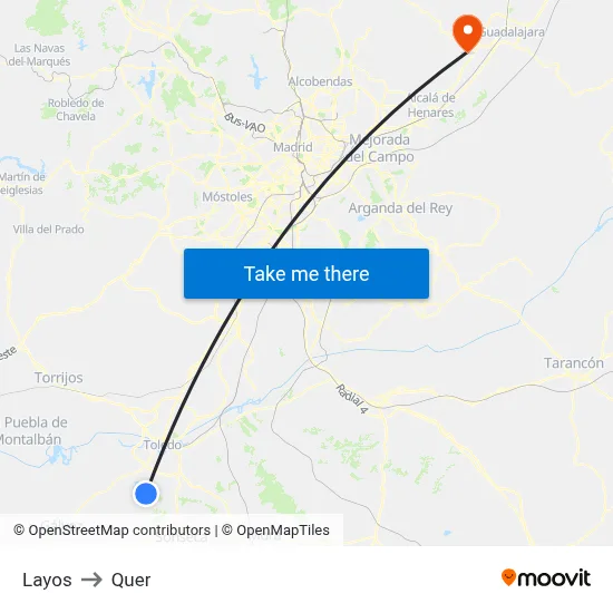 Layos to Quer map