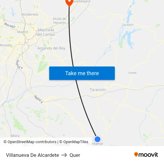 Villanueva De Alcardete to Quer map