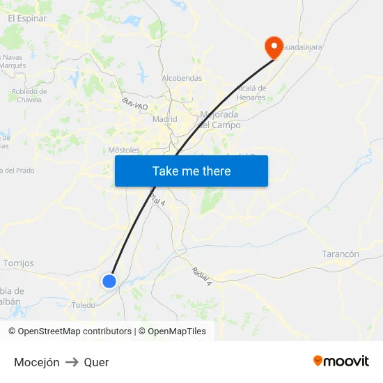 Mocejón to Quer map