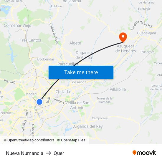 Nueva Numancia to Quer map