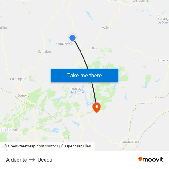 Aldeonte to Uceda map