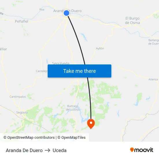 Aranda De Duero to Uceda map