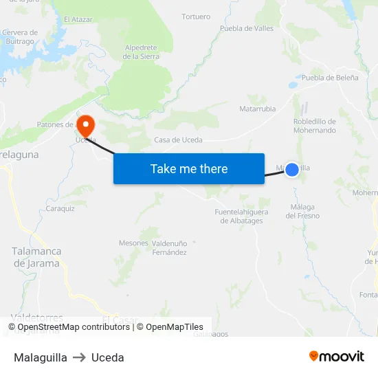 Malaguilla to Uceda map