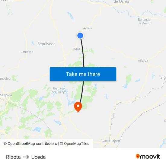 Ribota to Uceda map