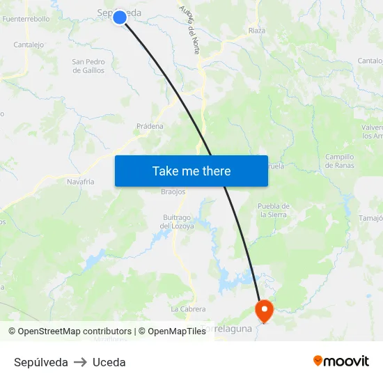 Sepúlveda to Uceda map