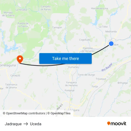 Jadraque to Uceda map