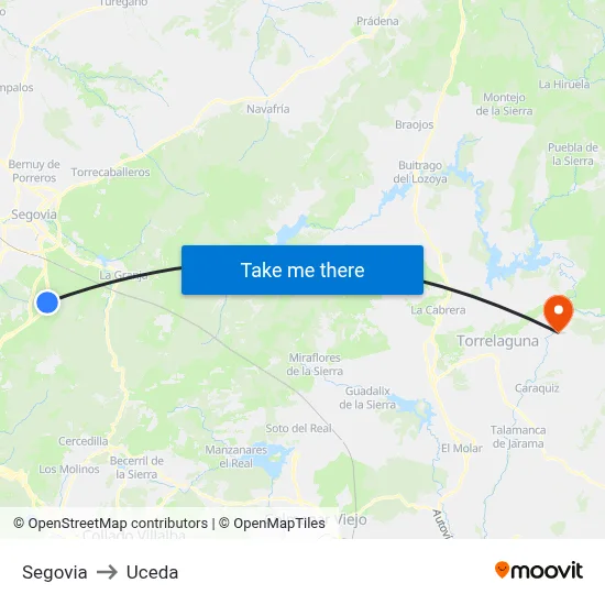 Segovia to Uceda map
