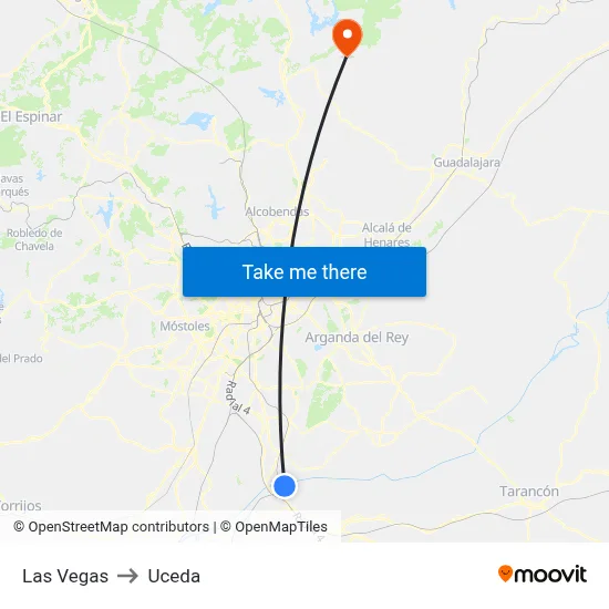 Las Vegas to Uceda map