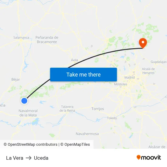 La Vera to Uceda map