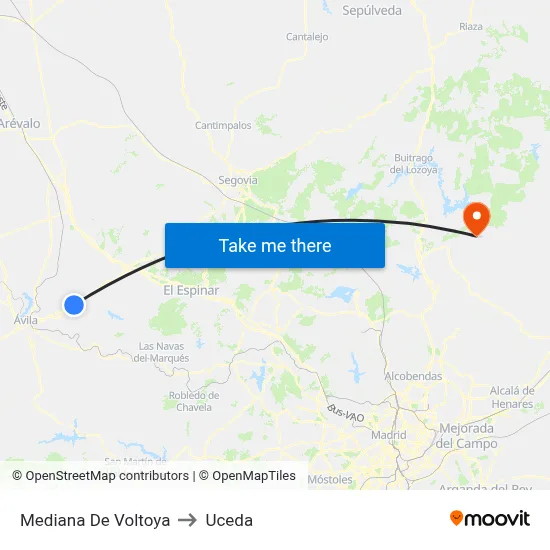 Mediana De Voltoya to Uceda map