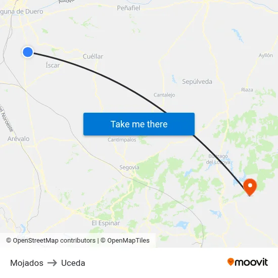 Mojados to Uceda map
