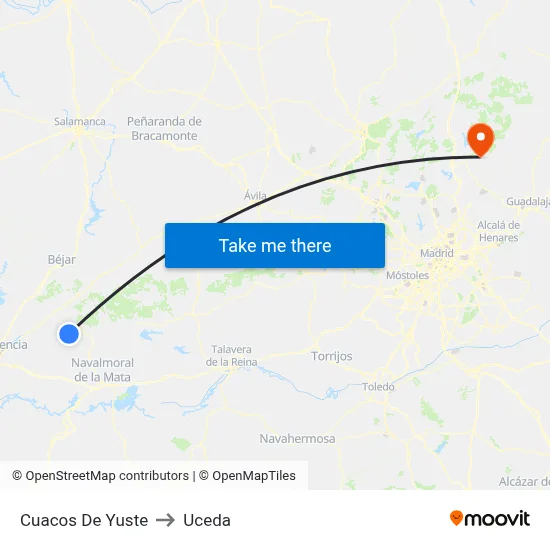 Cuacos De Yuste to Uceda map