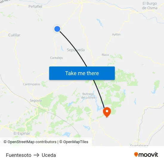 Fuentesoto to Uceda map