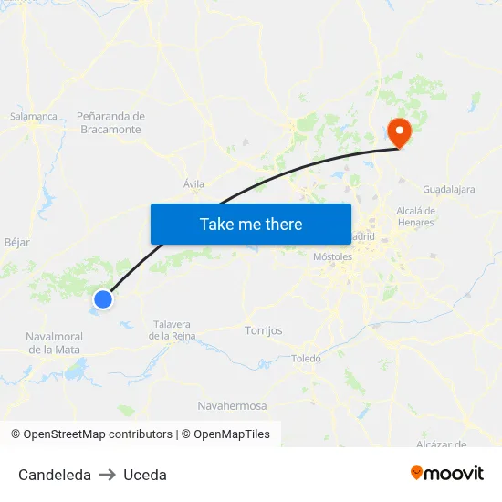 Candeleda to Uceda map