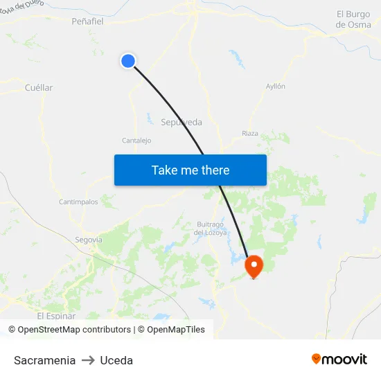Sacramenia to Uceda map