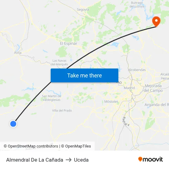 Almendral De La Cañada to Uceda map