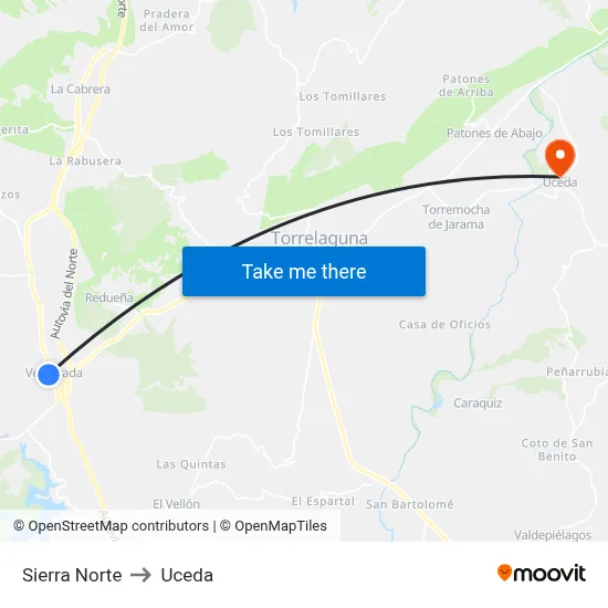 Sierra Norte to Uceda map