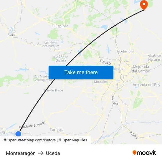 Montearagón to Uceda map