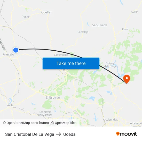 San Cristóbal De La Vega to Uceda map