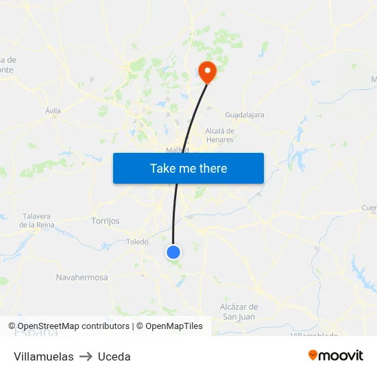 Villamuelas to Uceda map