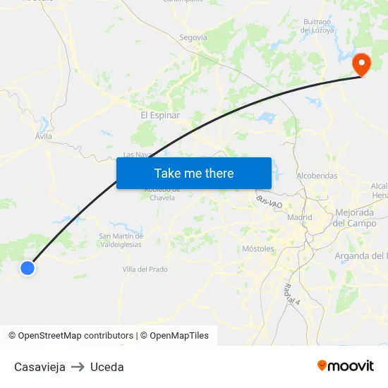 Casavieja to Uceda map