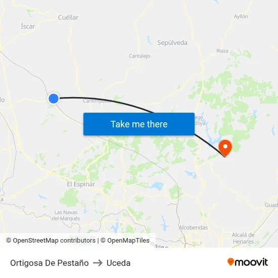 Ortigosa De Pestaño to Uceda map