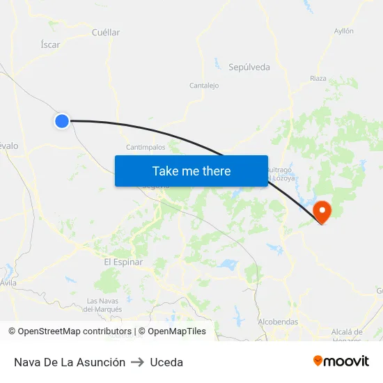 Nava De La Asunción to Uceda map