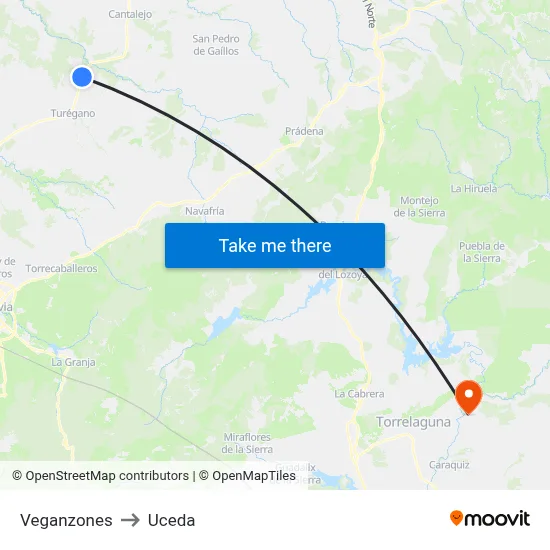 Veganzones to Uceda map