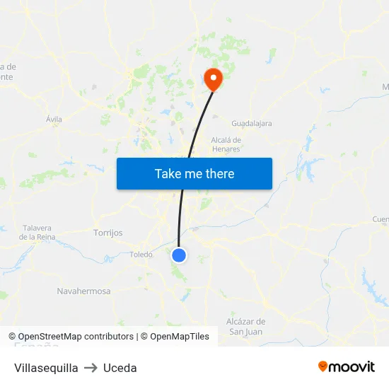 Villasequilla to Uceda map