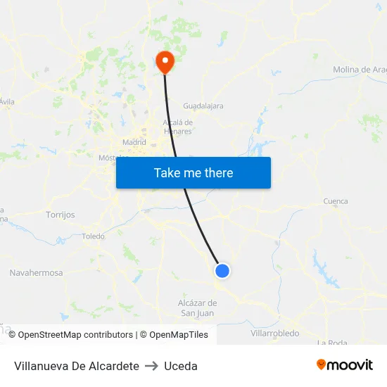 Villanueva De Alcardete to Uceda map