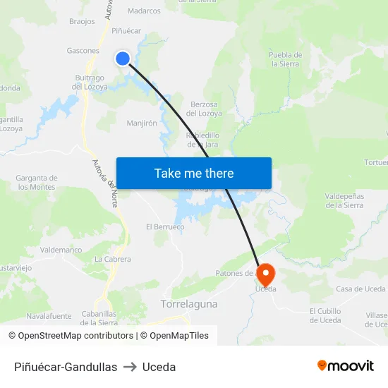 Piñuécar-Gandullas to Uceda map