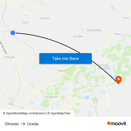 Olmedo to Uceda map