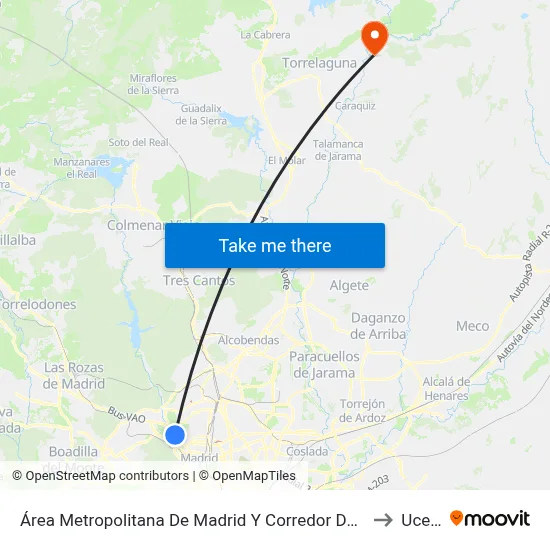 Área Metropolitana De Madrid Y Corredor Del Henares to Uceda map
