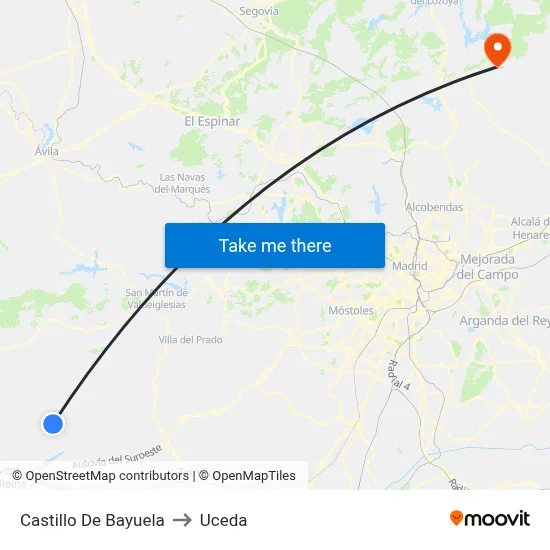 Castillo De Bayuela to Uceda map