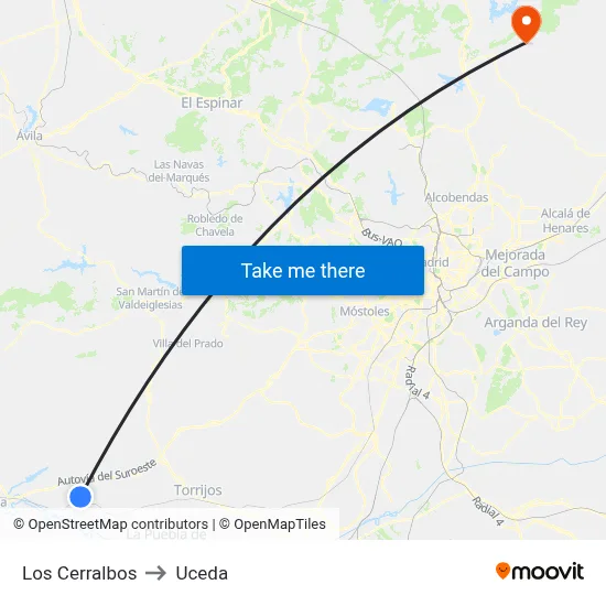 Los Cerralbos to Uceda map