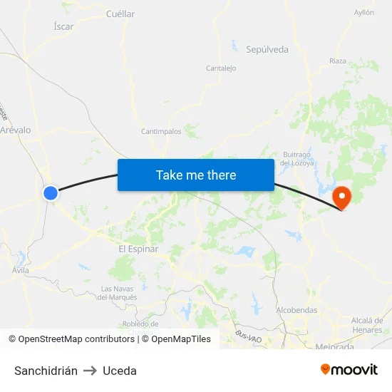 Sanchidrián to Uceda map