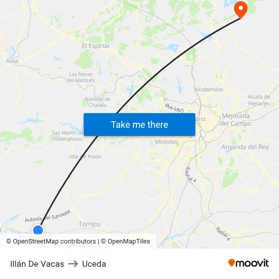 Illán De Vacas to Uceda map